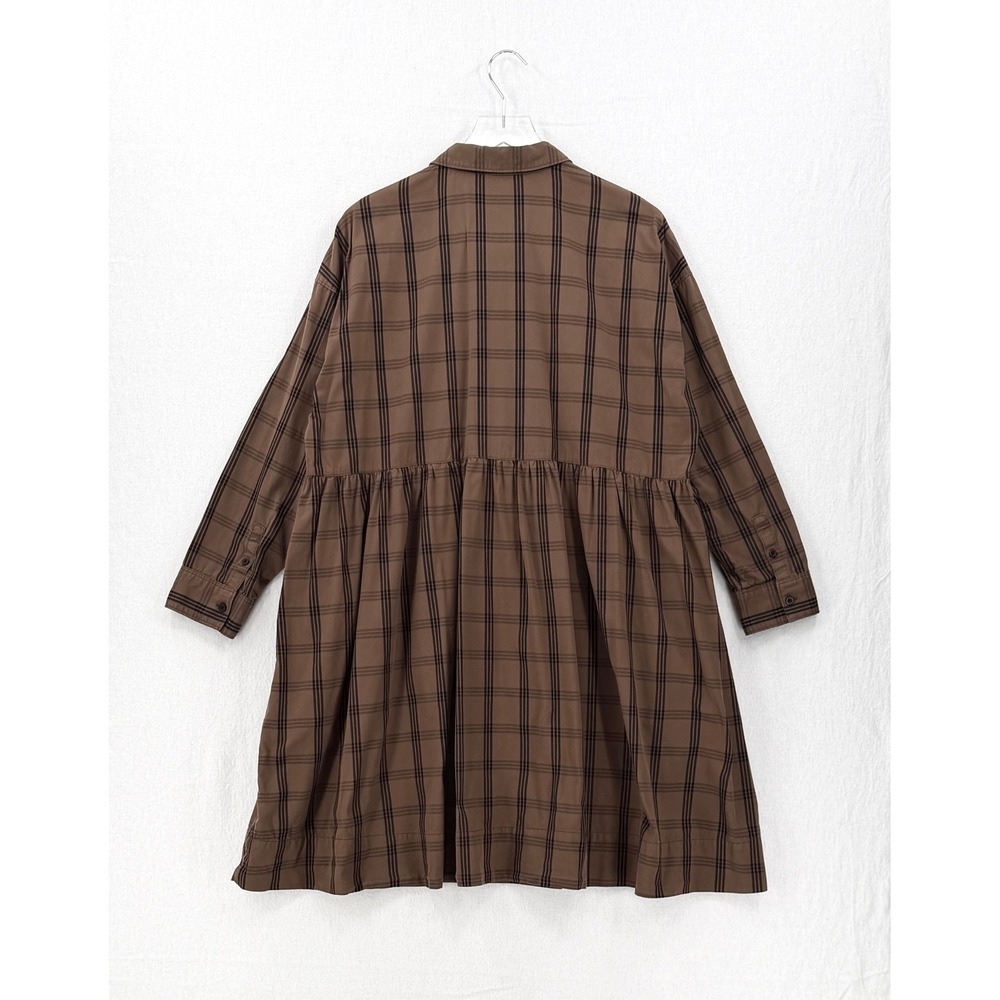 Everlane Shirt Dress Women Medium Brown Plaid Cotton Long Sleeve Babydoll Mini - Picture 7 of 16